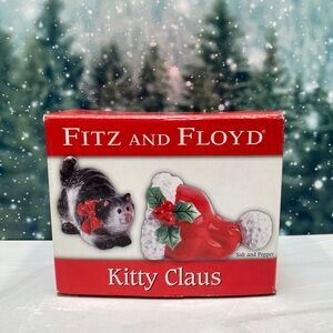 Vtg 2006 Fitz and Floyd Kitty Claus Salt and Pepper Shakers Christmas Cat NIB